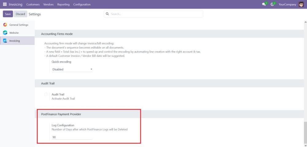 PostFinance Log Configuration