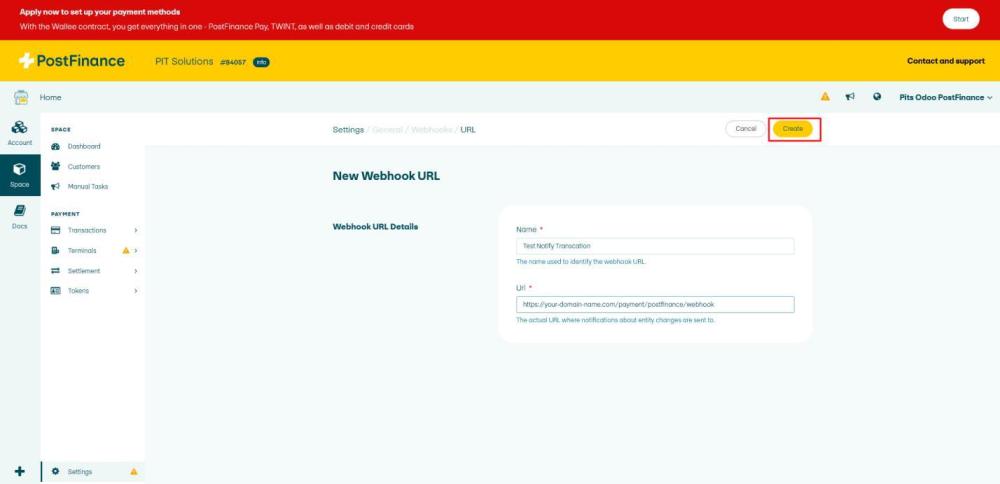 Screenshot 21: PostFinance New Webhook URL