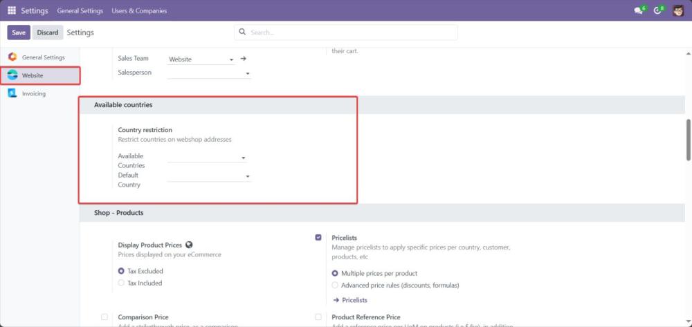 Screenshot 2: Website Country Restriction Settings