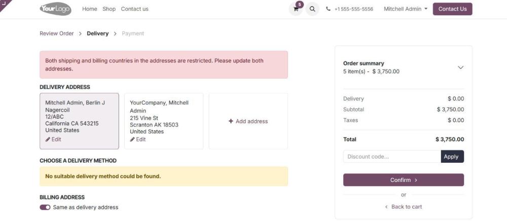 Screenshot 8: Address error page