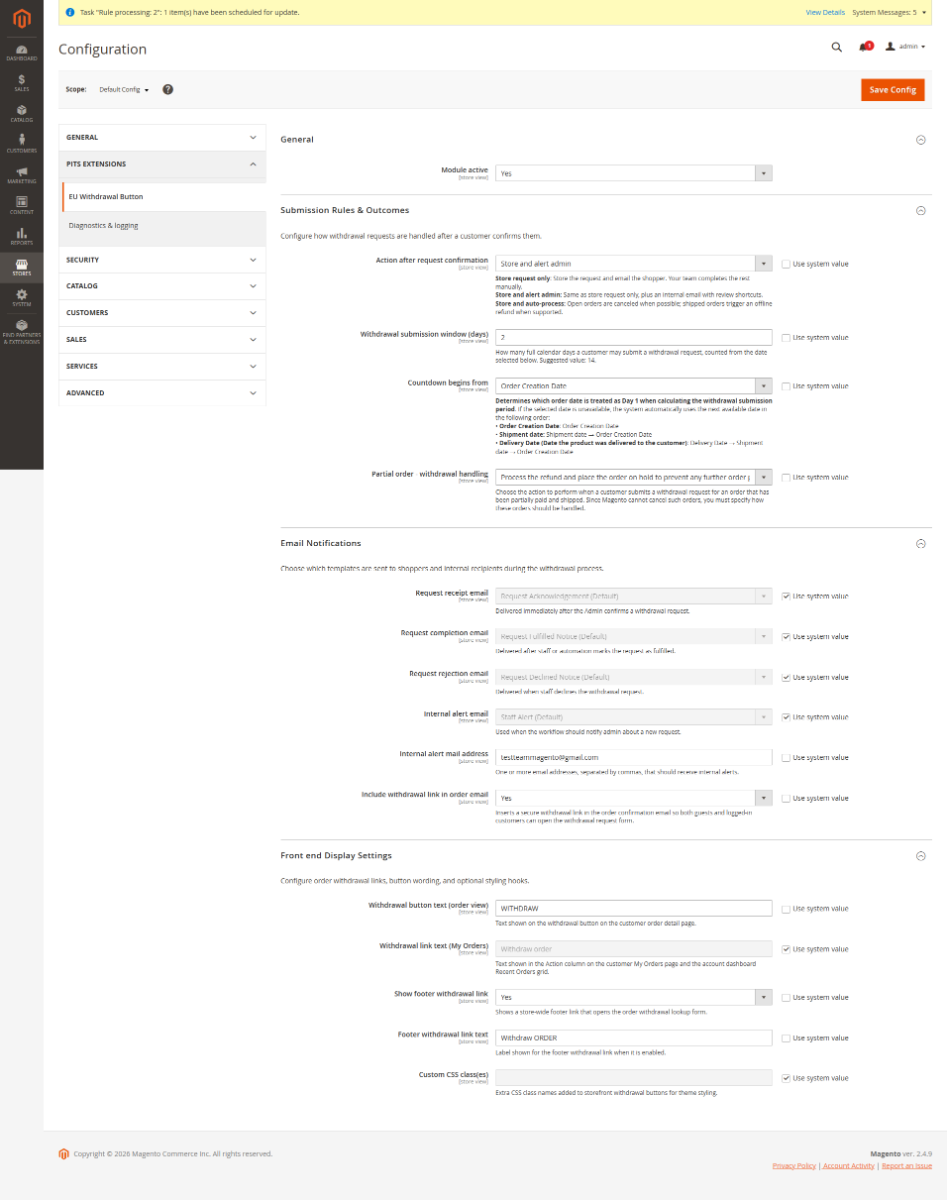 Magento 2 Withdraw button Extension
