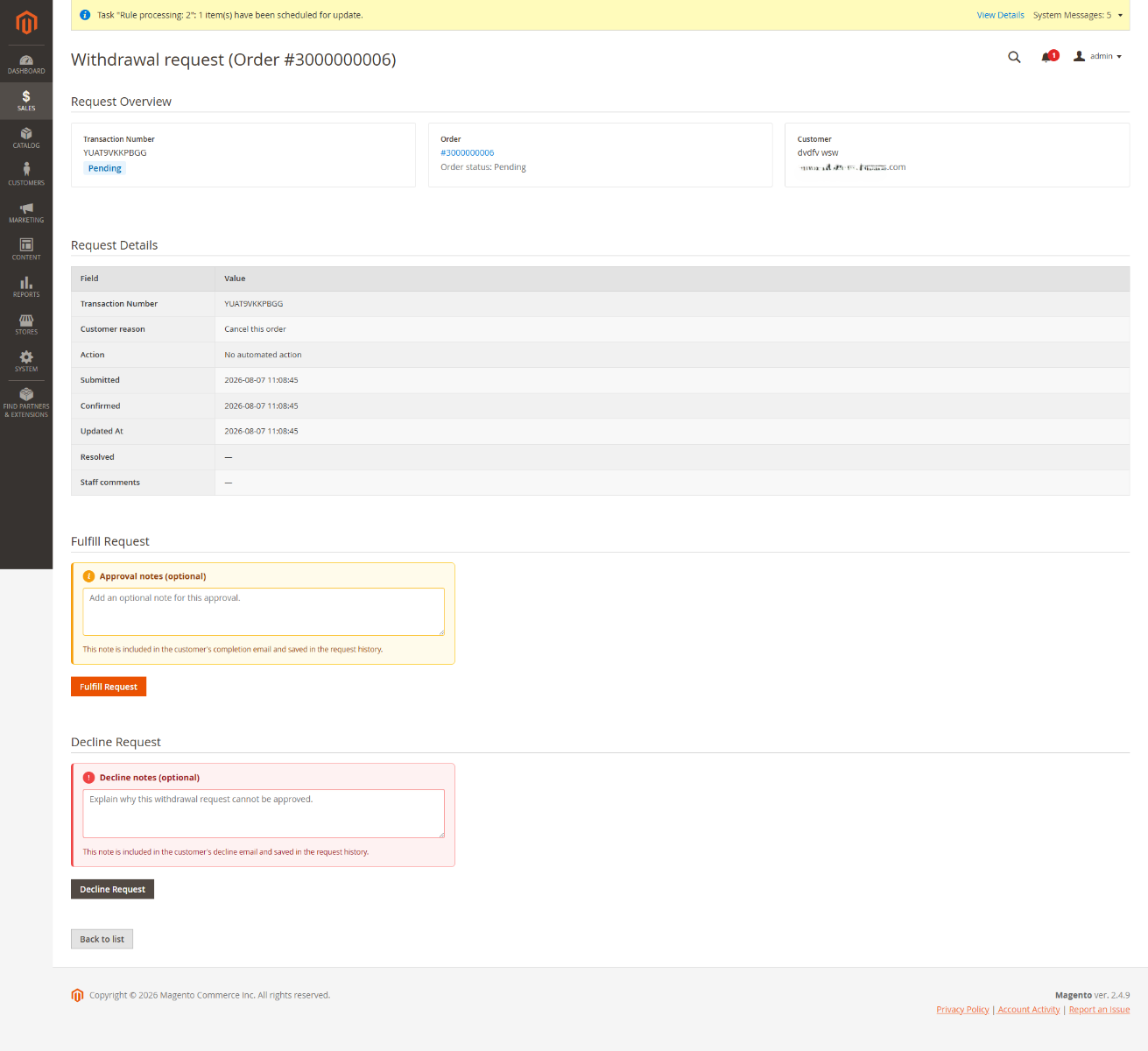 Magento 2 Withdraw button Extension