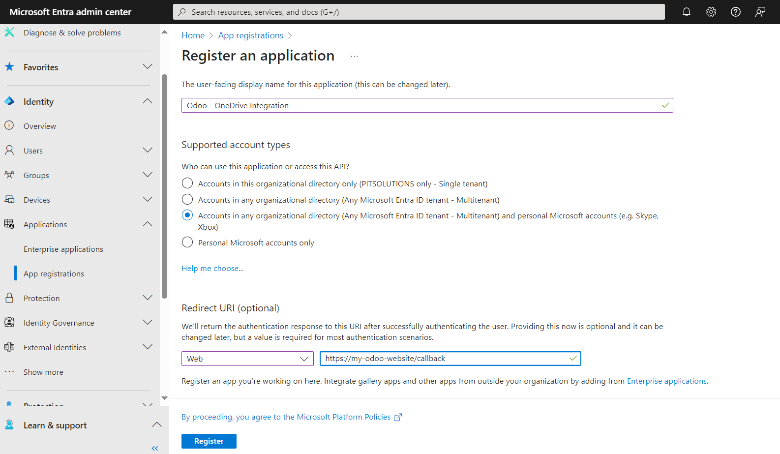 application registration