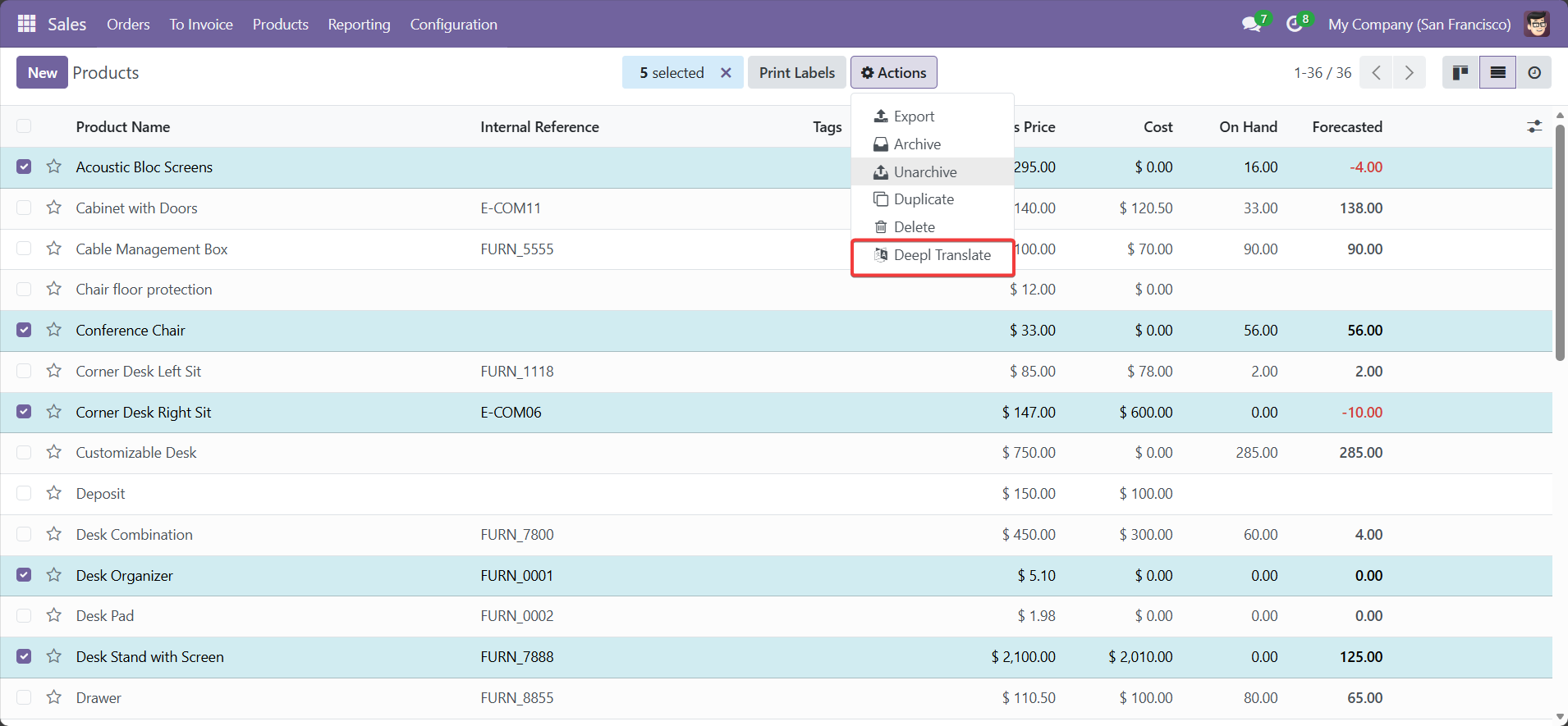 deepl translate list view