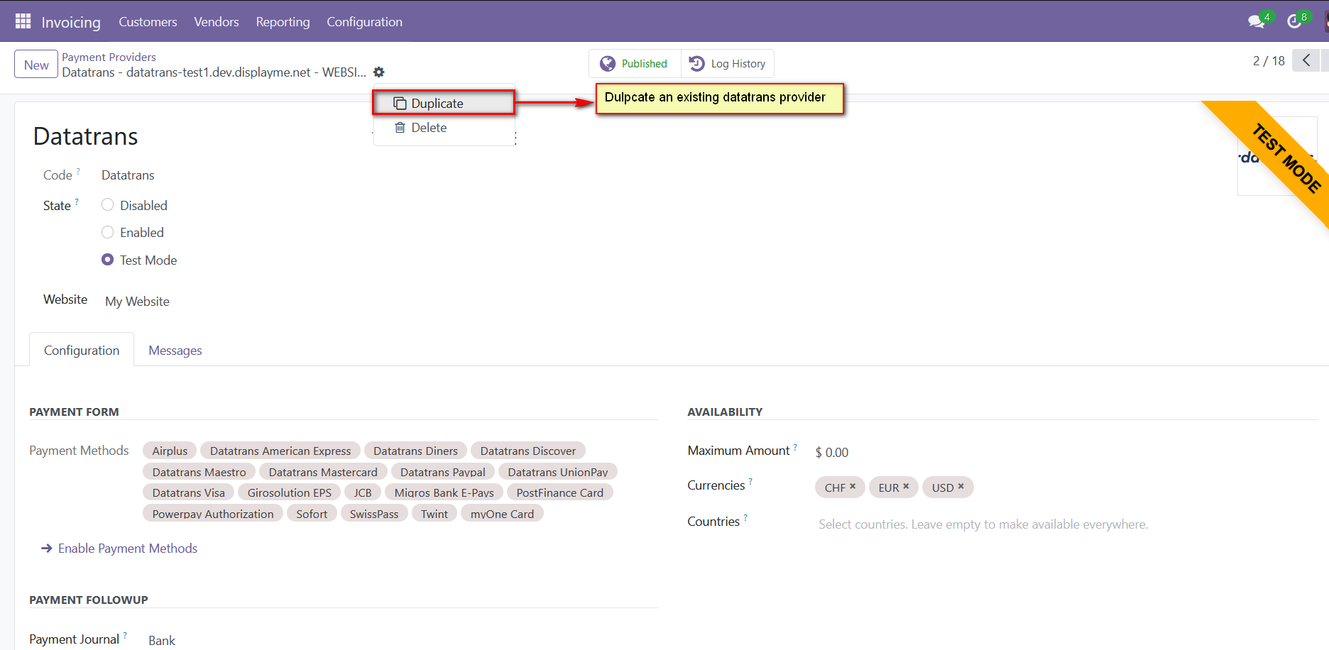 Datatrans Payment Provider for Odoo