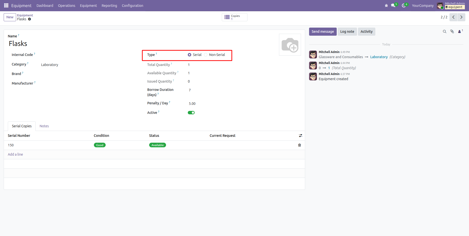 Equipment Management Plugin for Odoo