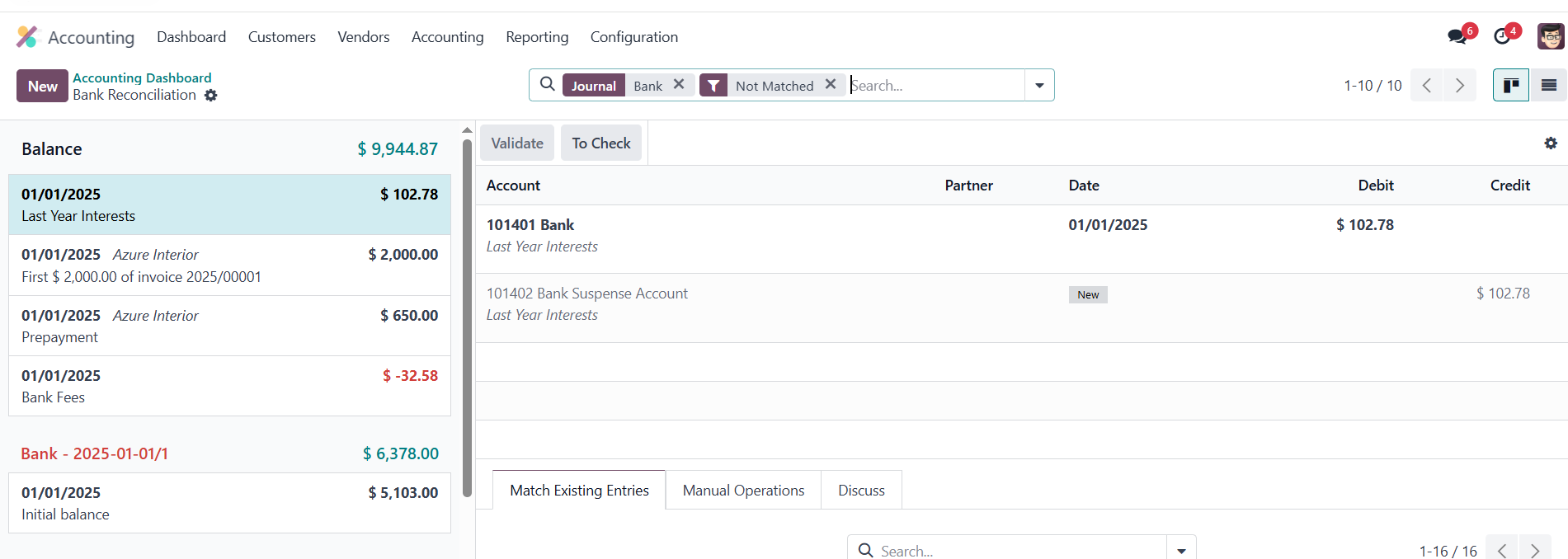 import camt reconcile dashboard