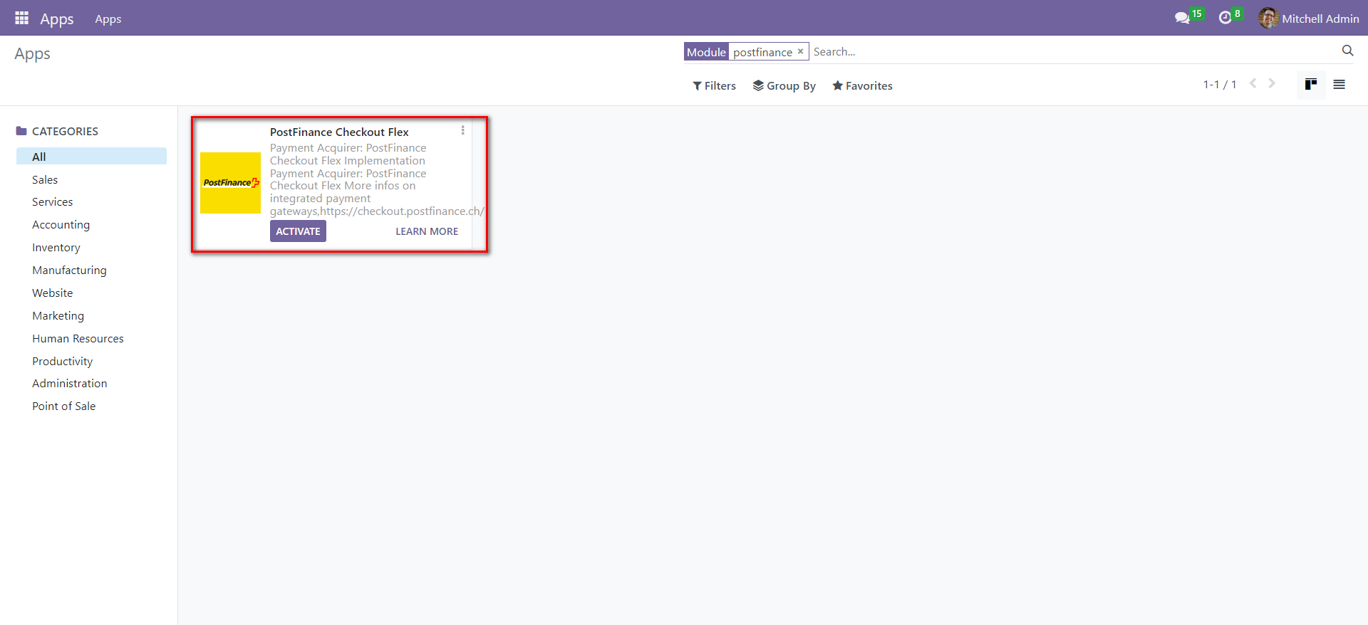 Odoo PostFinance Checkout Flex
