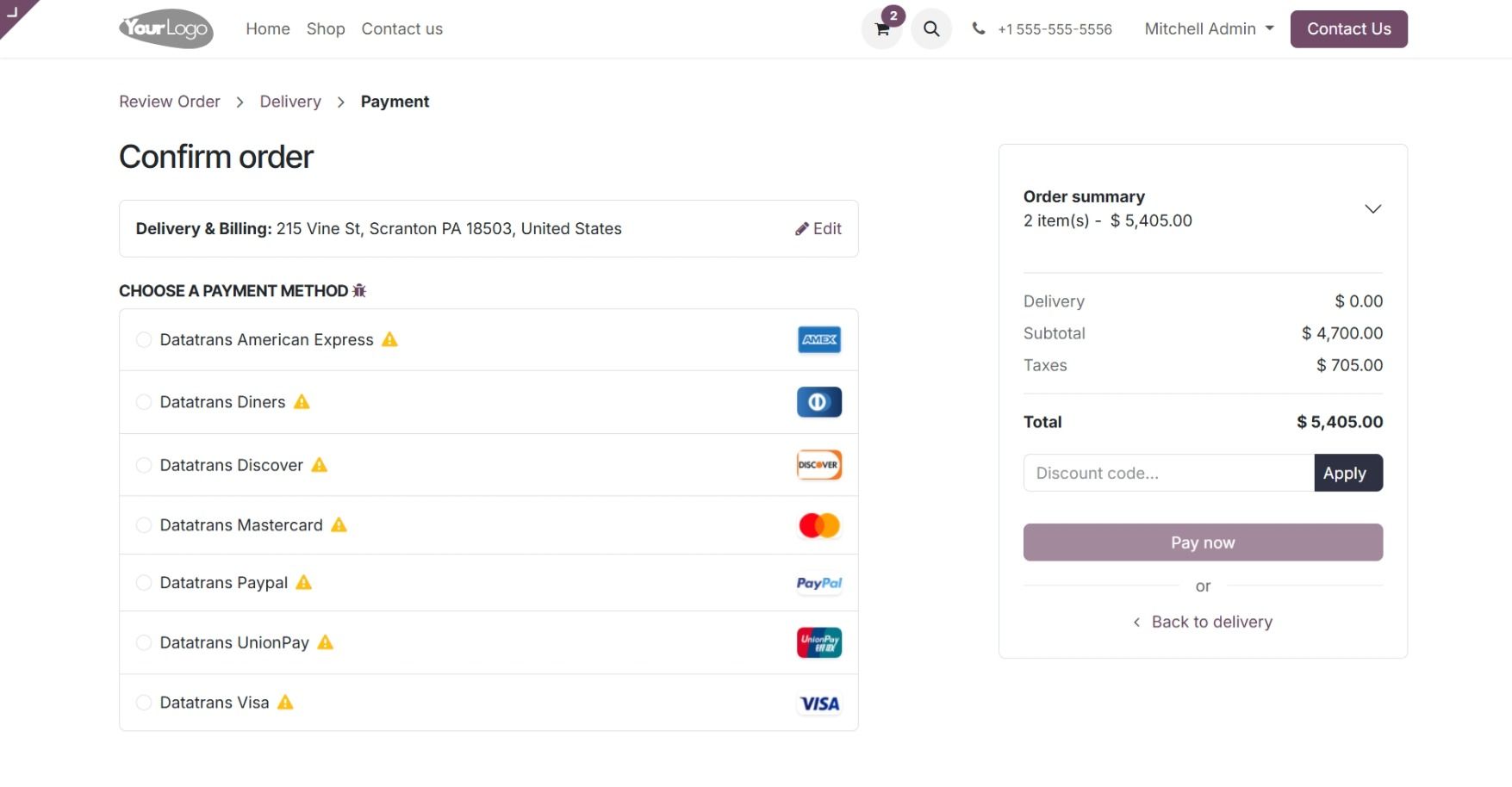 Datatrans Payment Provider for Odoo