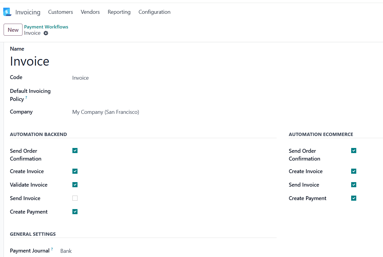 payment workflow configuration