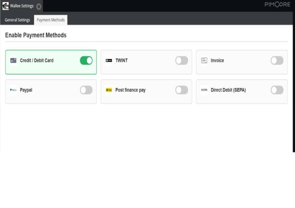 pimcore wallee payment bundle enable payment methods