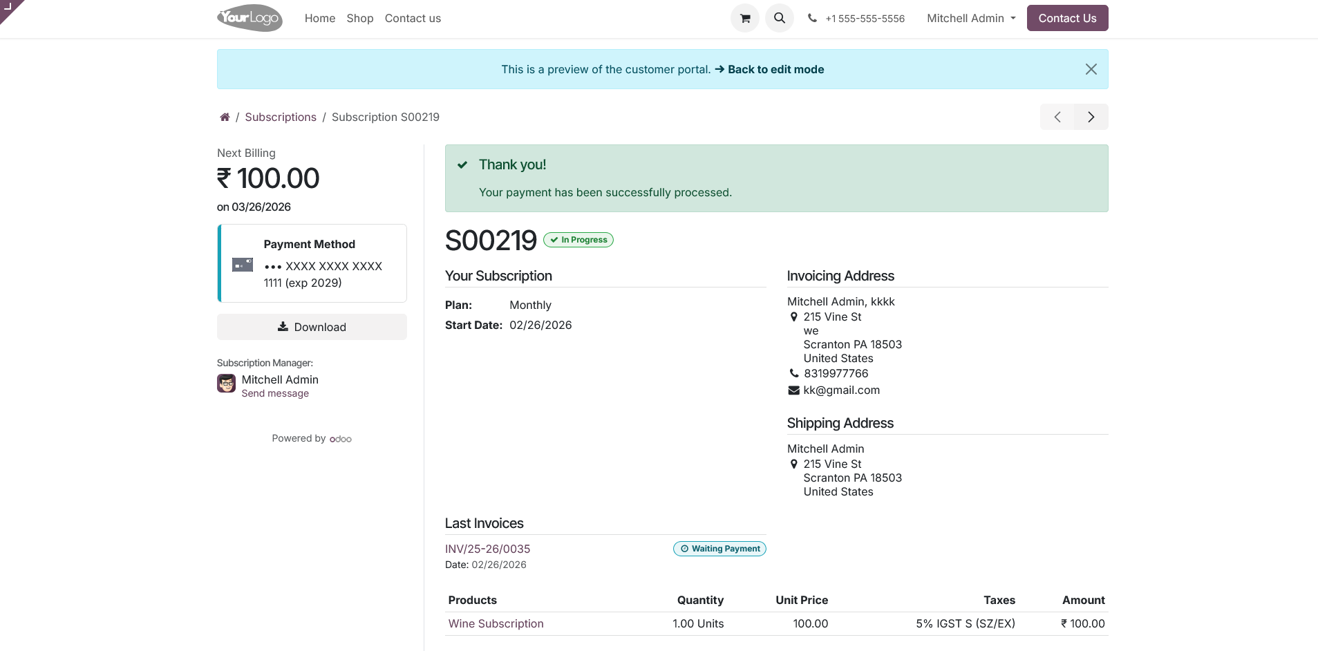 Wallee - Nexi Subscription Integration Plugin for Odoo
