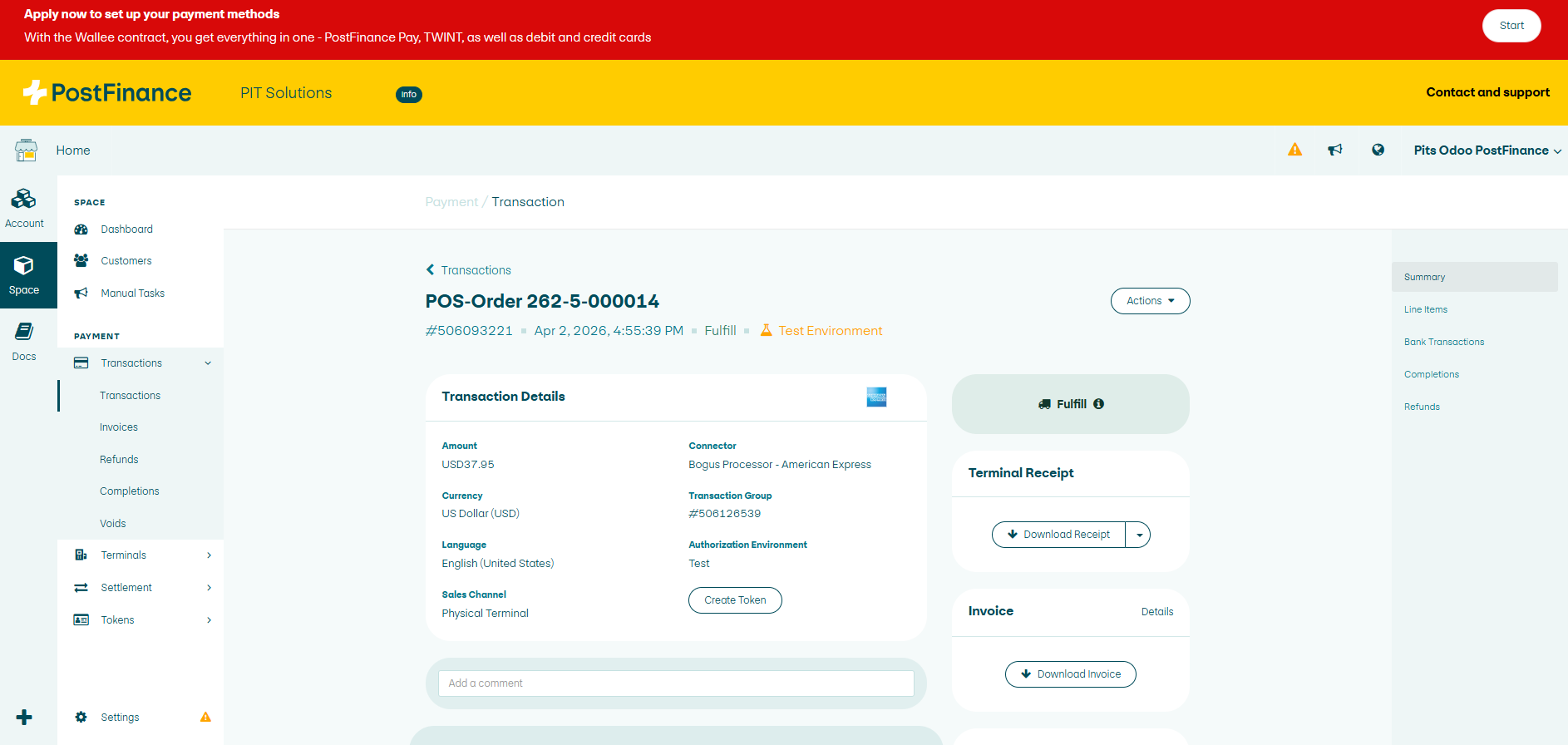 PostFinance PoS Payment Terminal Plugin for Odoo