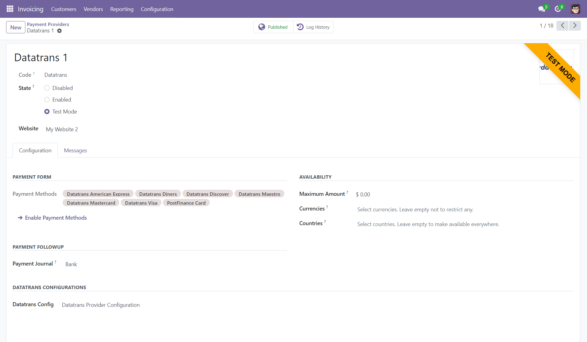 Datatrans Payment Provider for Odoo