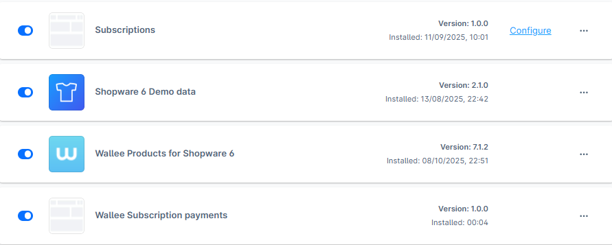 Shopware Subscription Plugin integrated with the Wallee payment