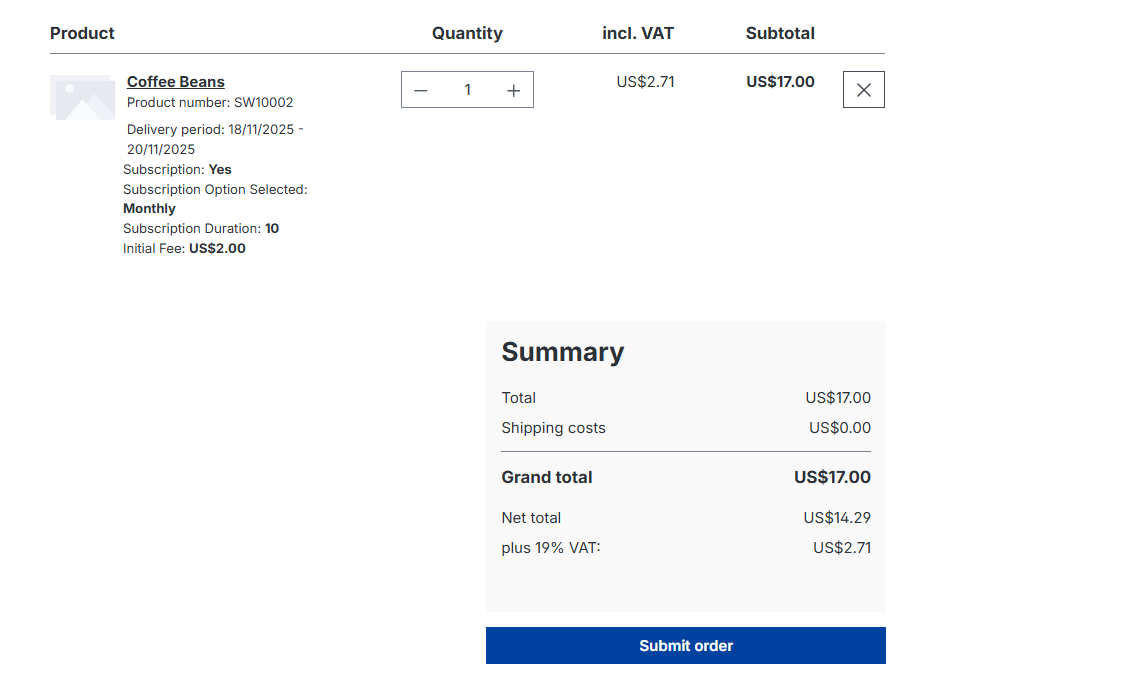 Shopware Subscription Plugin integrated with the Wallee payment