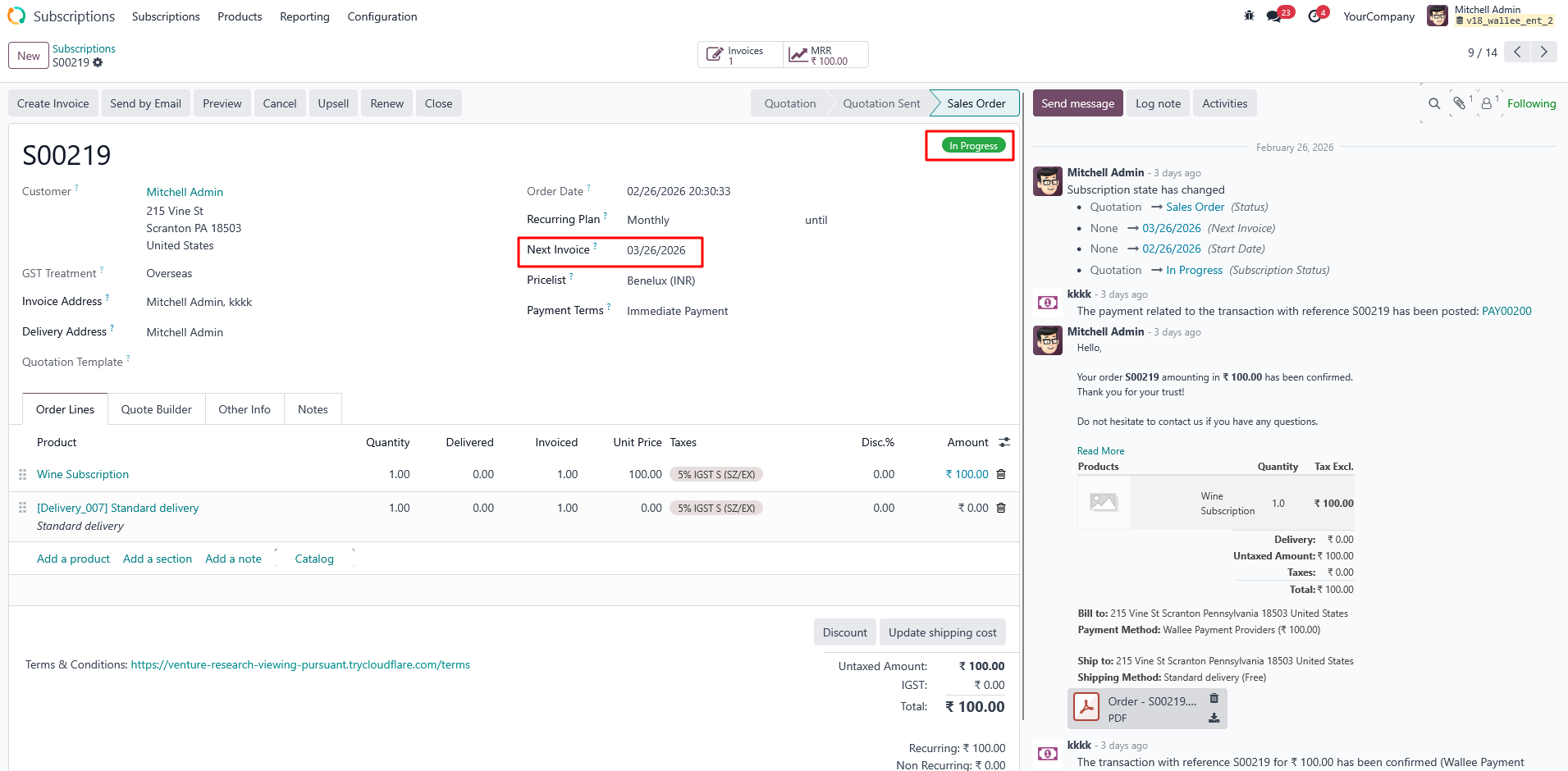 Wallee - Nexi Subscription Integration Plugin for Odoo