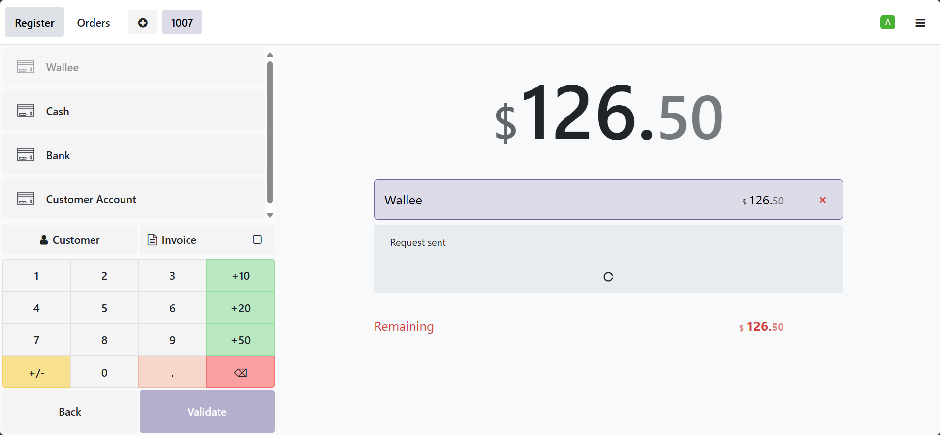 wallee pos payment product screen