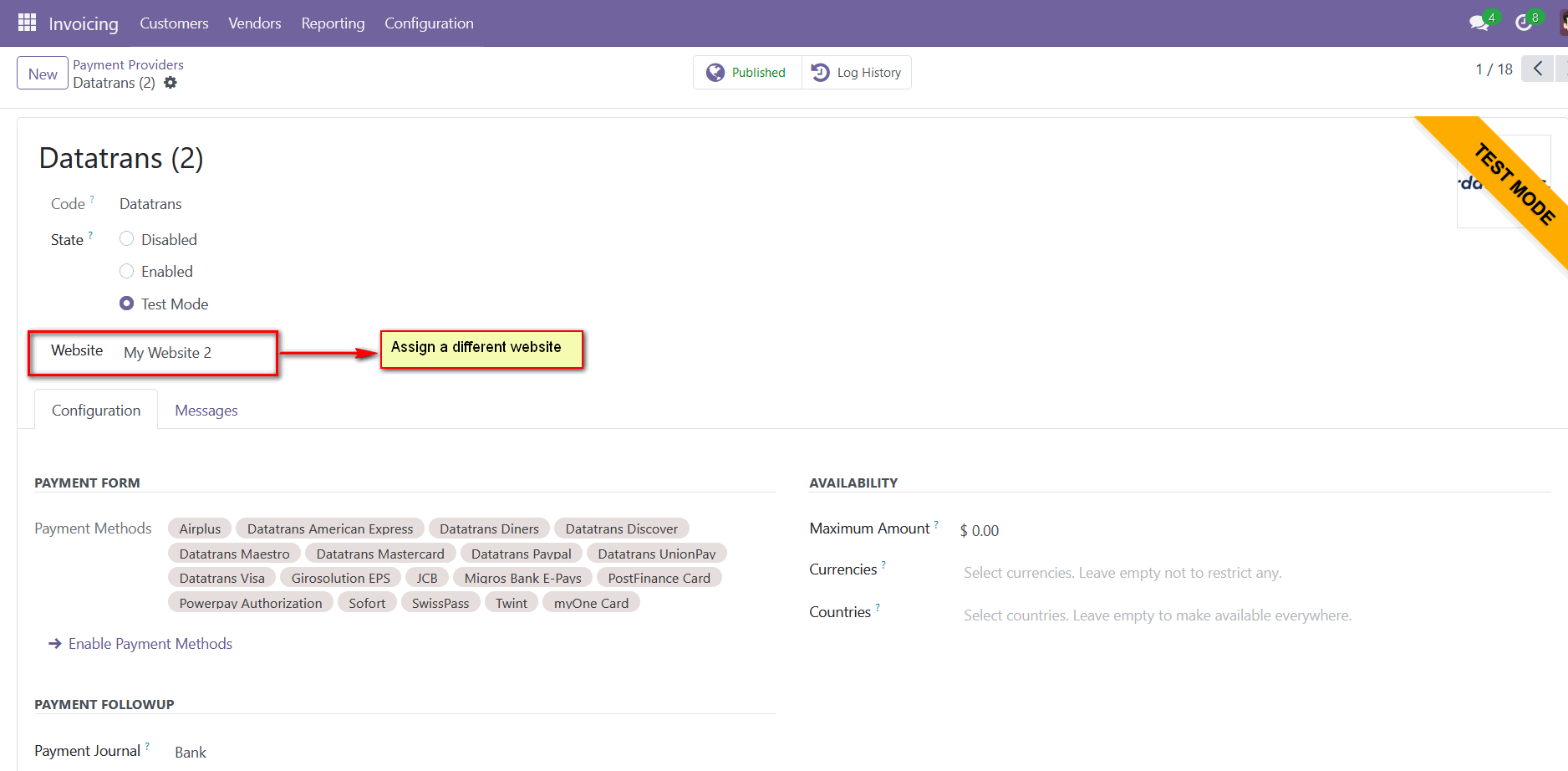 Datatrans Payment Provider for Odoo