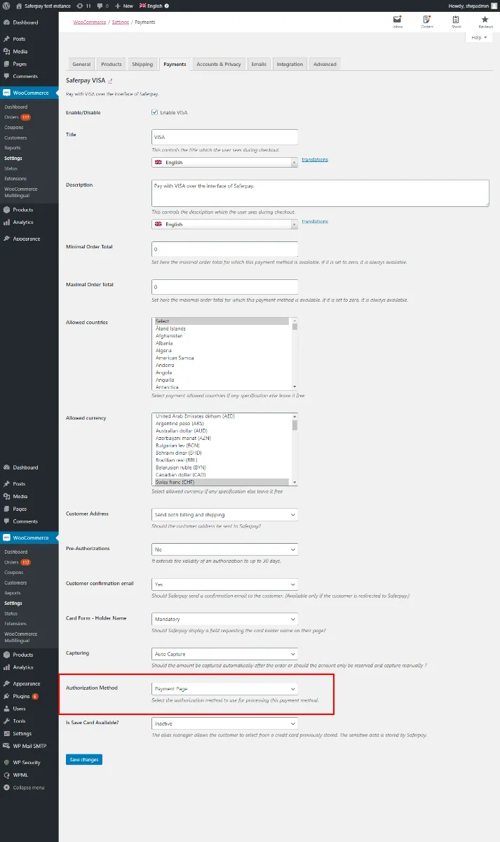 Woocommerce WordPress Plugin: Saferpay Payment Gateway Integration